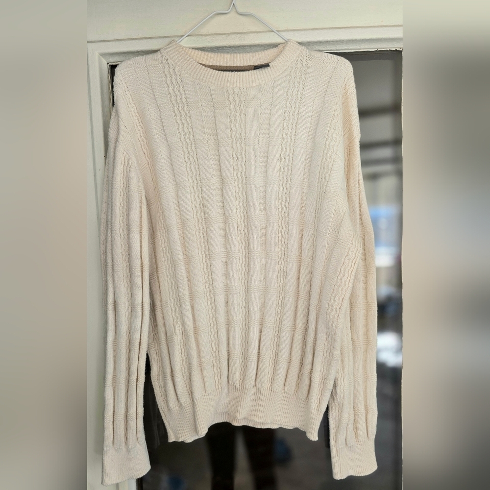 Oscar de la Renta Womens Cream Basket Weave Crew Neck Sweater Large L